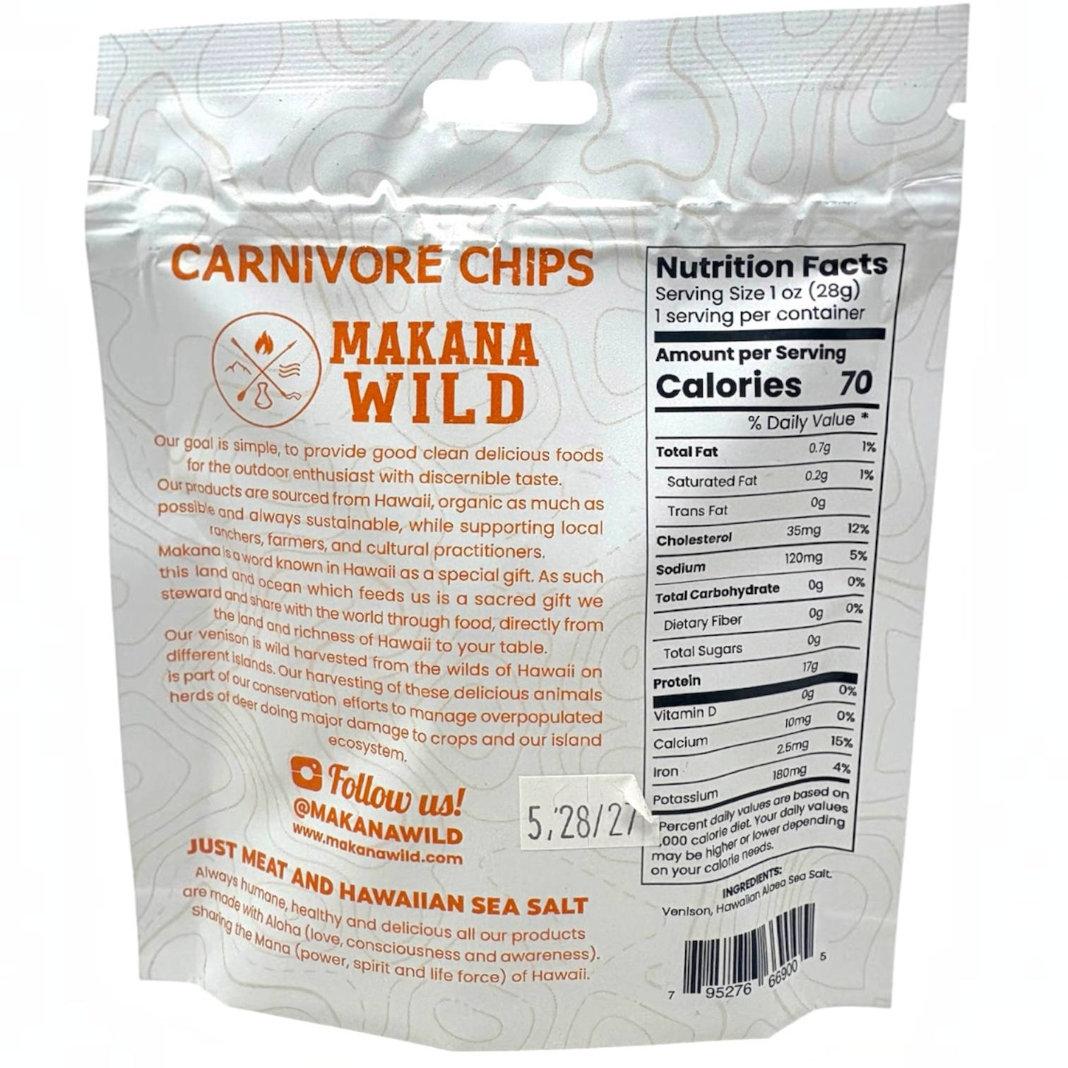 Makana Wild Carnivore Chips Hawaii Wild Harvested Venison 1 oz